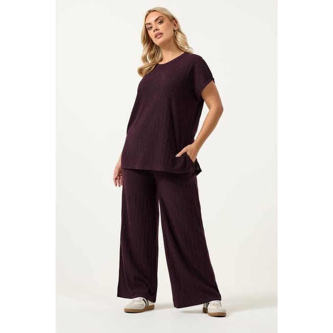 Yours Donkerpaarse Gebreide Broek Met Wijde Pijpen Size 42