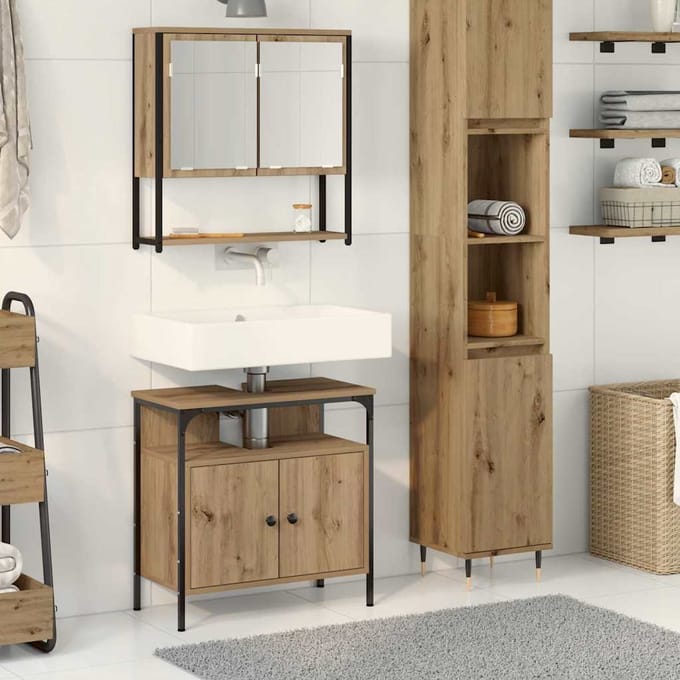 vidaXL - Badkamermeubel - Set - 2 - st - Bruin - Bewerkt - hout