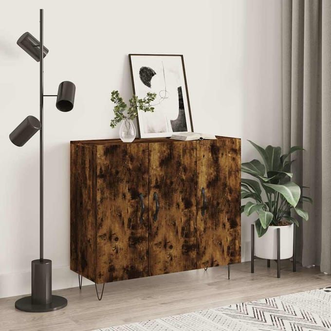 vidaXL - Dressoir - 90x34x80 - cm - bewerkt - hout - gerookt - eikenkleurig