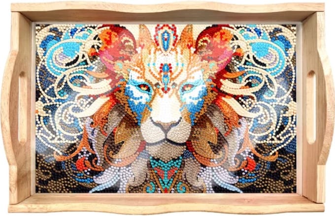 Dienblad 07 - Leeuw - Diamond painting - compleet pakket - Diamond painting by Wietske