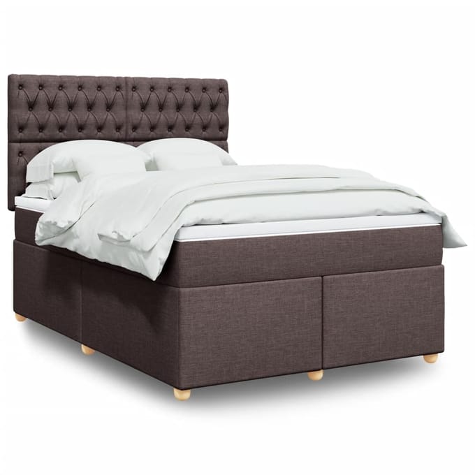 vidaXL - Boxspring - met - matras - stof - donkerbruin - 140x200 - cm