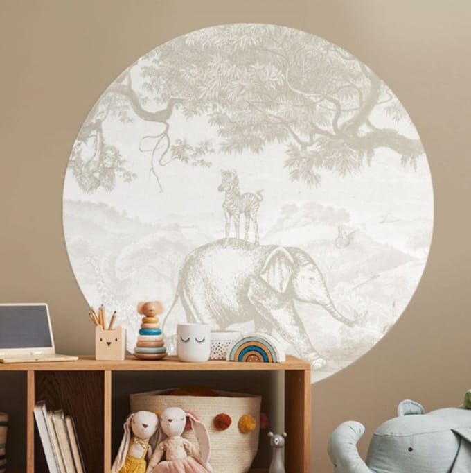 Behangcirkel 100cm Studio Wallz - Baby olifant en zebra schets brown