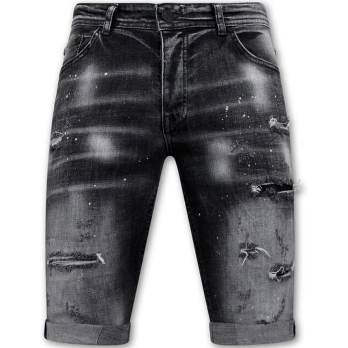 Distressed Short Stonewash Heren - Slim Fit -1087- Zwart