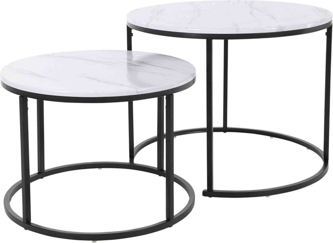 HS Collection Bijzettafel set - 2-delig - wit marmer - 45 cm