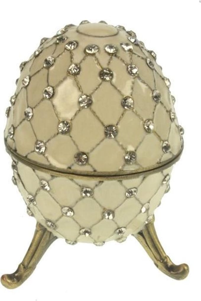 Sier ei - Fabergé-ei - Opberg doosje - ecru - 9cm