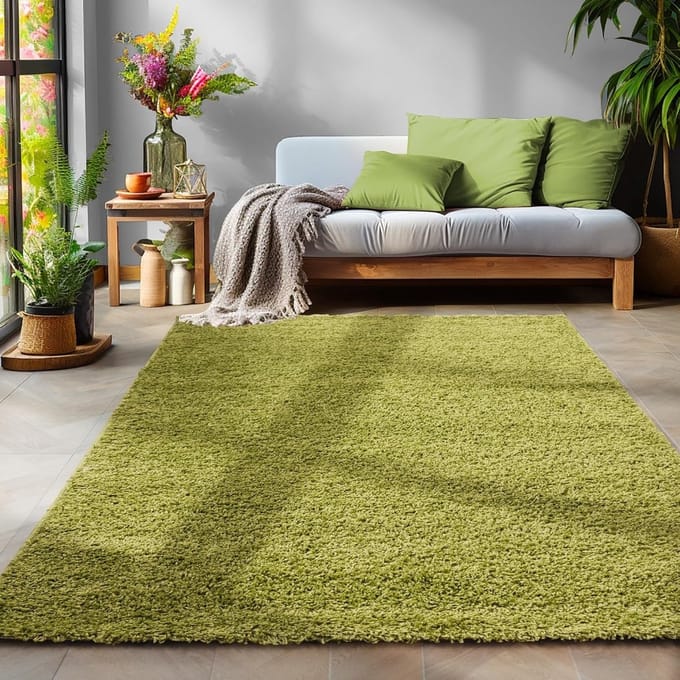 Basic Shaggy vloerkleed Groen Hoogpolig- 120x170 CM