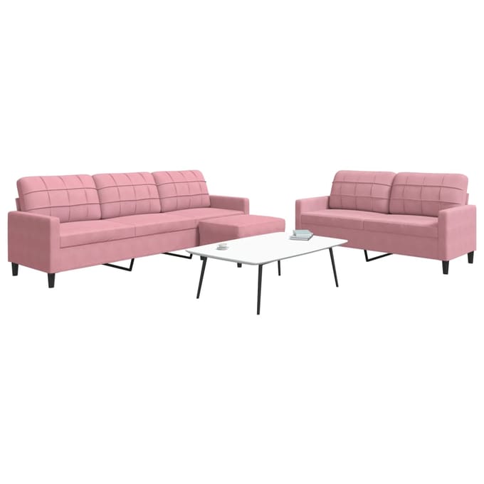 vidaXL - 3-delige - Loungeset - met - kussens - fluweel - roze