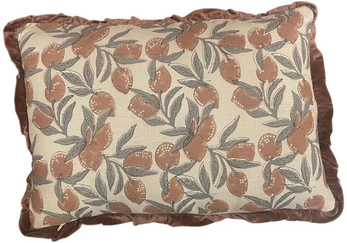 Kussen fruits met roezels oranje 60x40cm