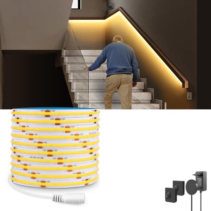 Bewegingssensor LED Strip 5m Zelfklevend Warm Wit Licht met Twee Sensoren voor Kast en Trap
