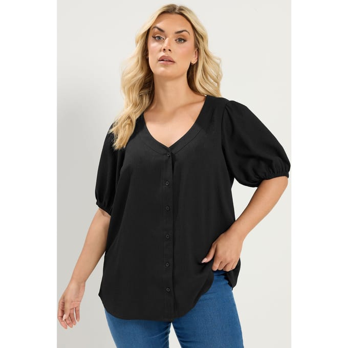 Yours Zwarte Getextureerde Blouse Size 42