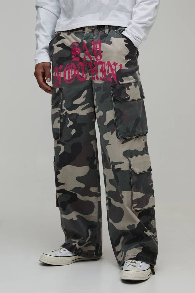 Baggy Broek Met Lage Kruis En Camouflageprint | Size Large