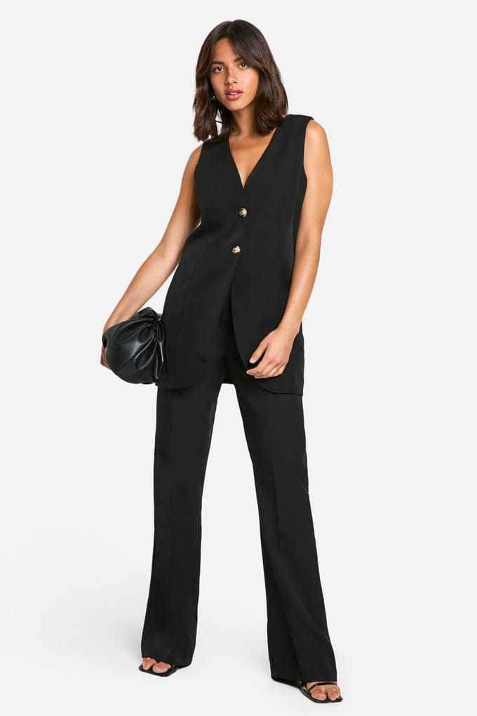 boohoo Dames Longline Mock Horn Button Waistcoat | Black | Maat: 6