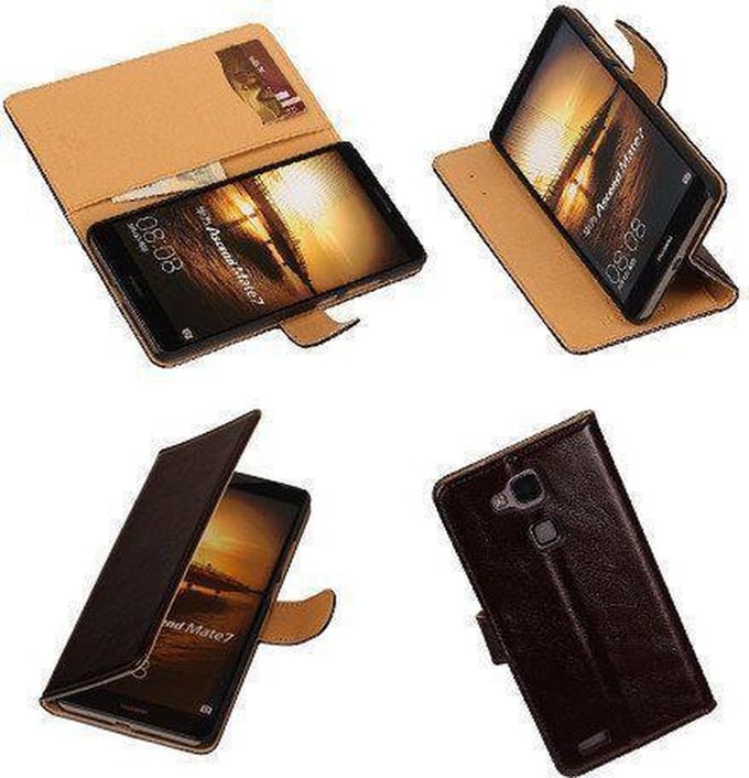 PU Leder Mocca Huawei Ascend Mate 7 Book/Wallet Case/Cover