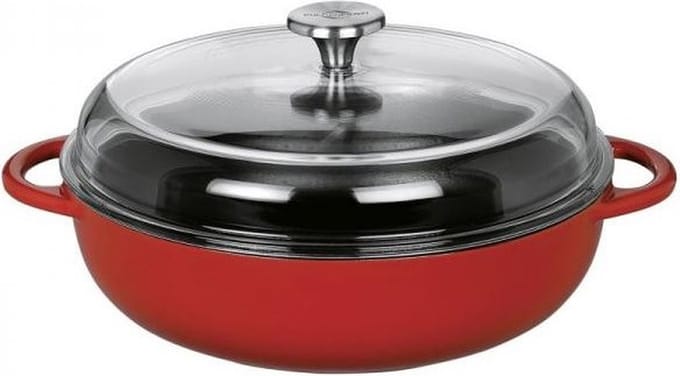 Küchenprofi - Braadpan - met glazen deksel - rood - gietijzer