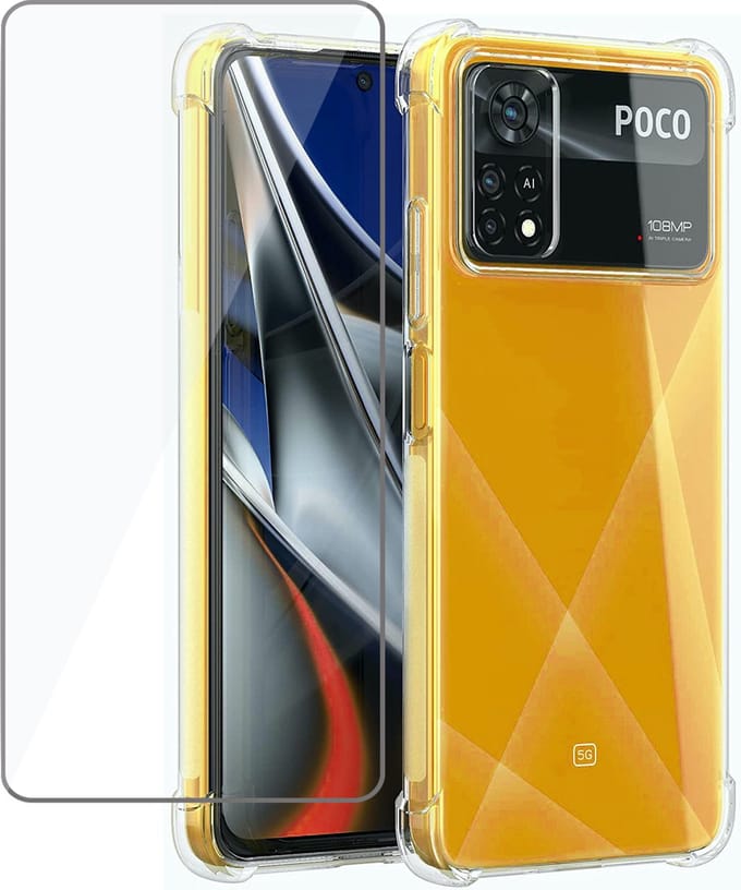Hoesje geschikt voor Xiaomi Poco X4 Pro Transparant met Screenprotector Set - Gehard Glas Tempered Glass Screen Protector