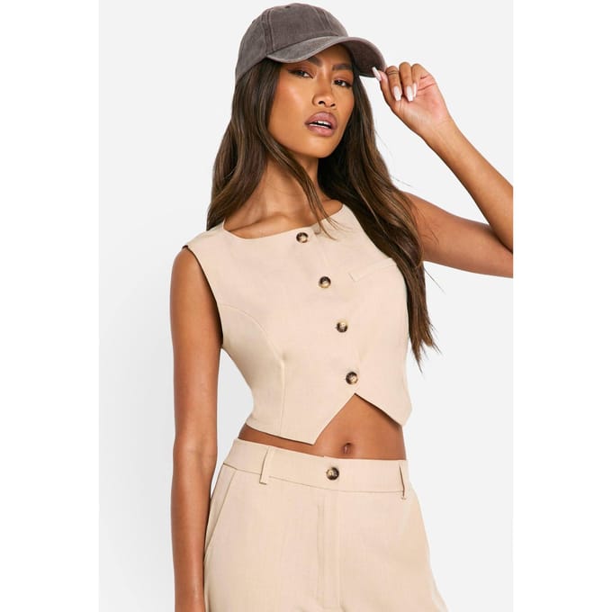 boohoo Dames Open Rugloze Op Maat Gemaakte Vest | Stone | Maat: 14