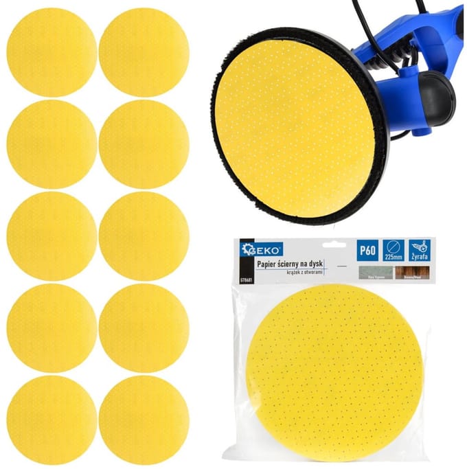 GEKO Schuurdisc - Aluminiumoxide - 225mm - Korrel 60 - Geel - 10 stuks