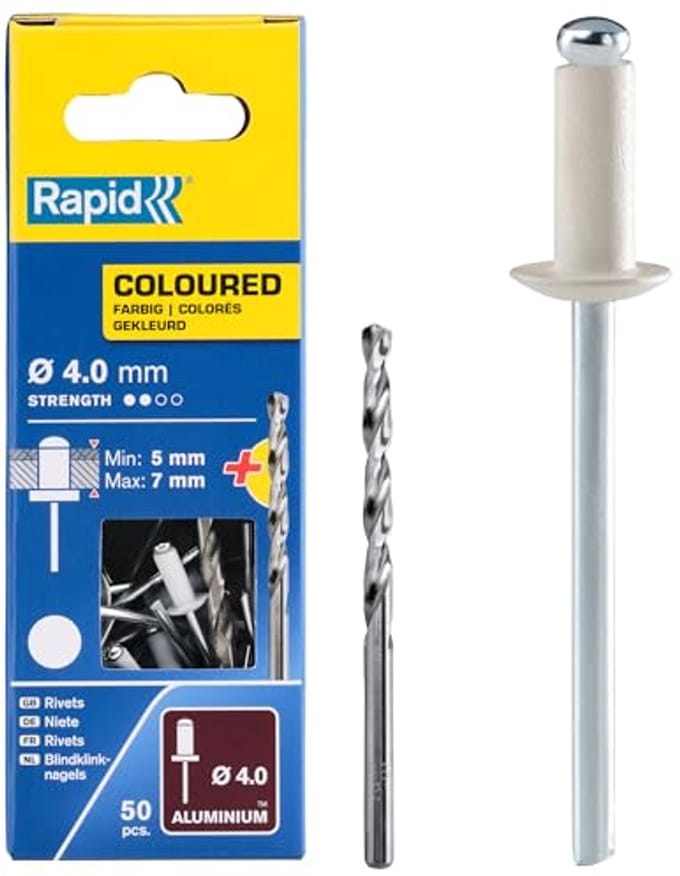 R:Rivets Alu Ø4x10 50pcs+Drill White