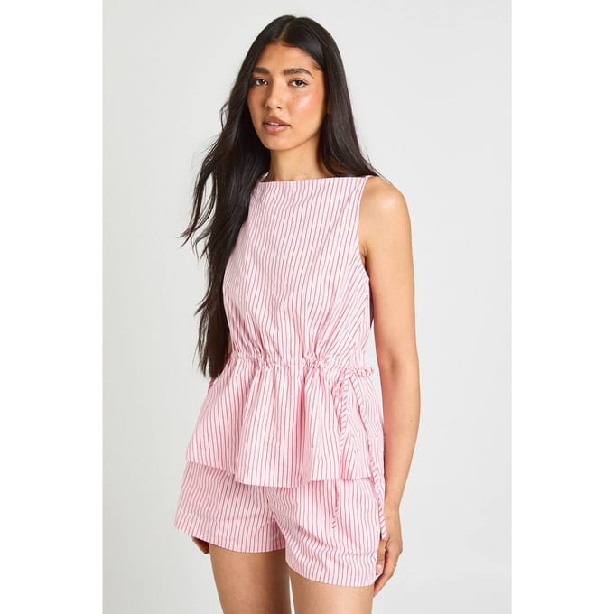boohoo Dames Tall Gestreepte Boxer Runner Short Met Elastische Tailleband | Roze | Maat: 36