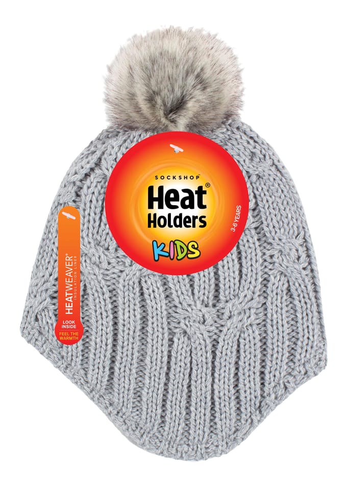 Heat Holders - Kabelgebreide Muts Voor Meisjes Met Pom Pom - Wolkengrijs