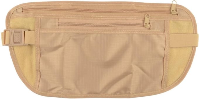 Money belt heuptas - eis heuptasje - Beige - beige - Elastische heupriem - 2 opbergvakken met rits