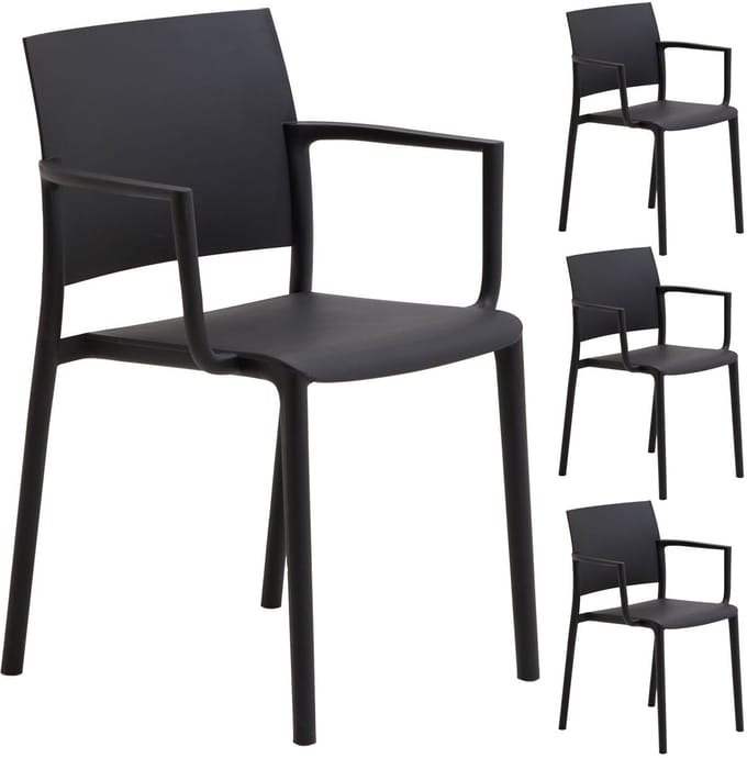Tuinstoel TERRA, stapelbaar, set van 4 - Zwart
