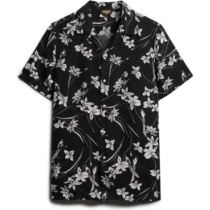 Superdry - Linnen overhemd met open kraag en print - Heren - Shirts