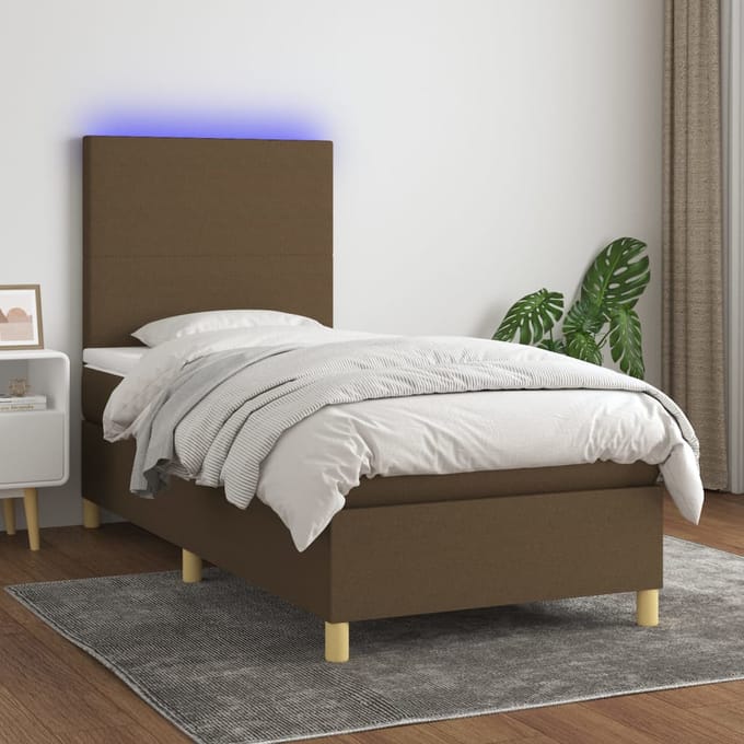 vidaXL - Boxspring - met - matras - en - LED - stof - donkerbruin - 80x200 - cm