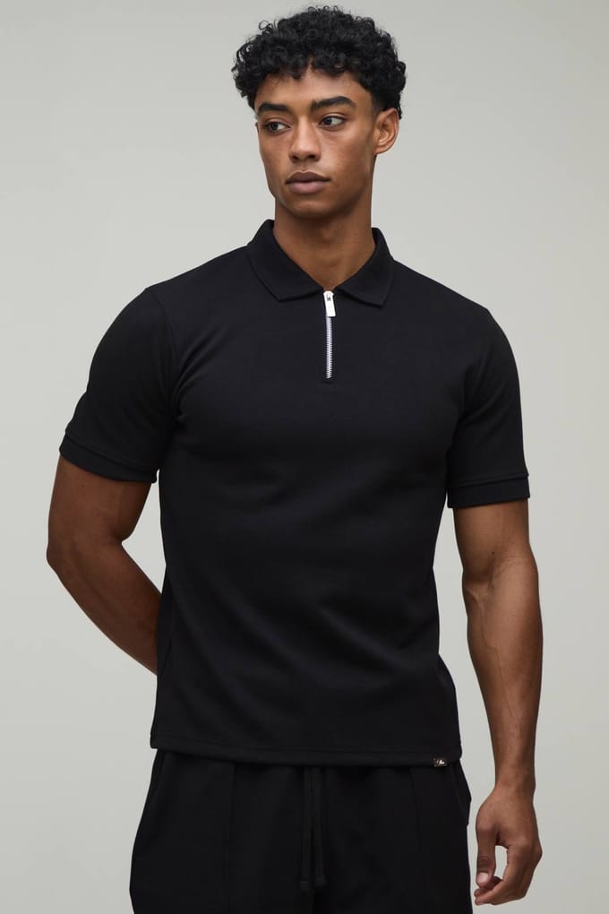 Slim Premium Interlock Polo Met Ritssluiting Bij De Hals | Black | Size Small