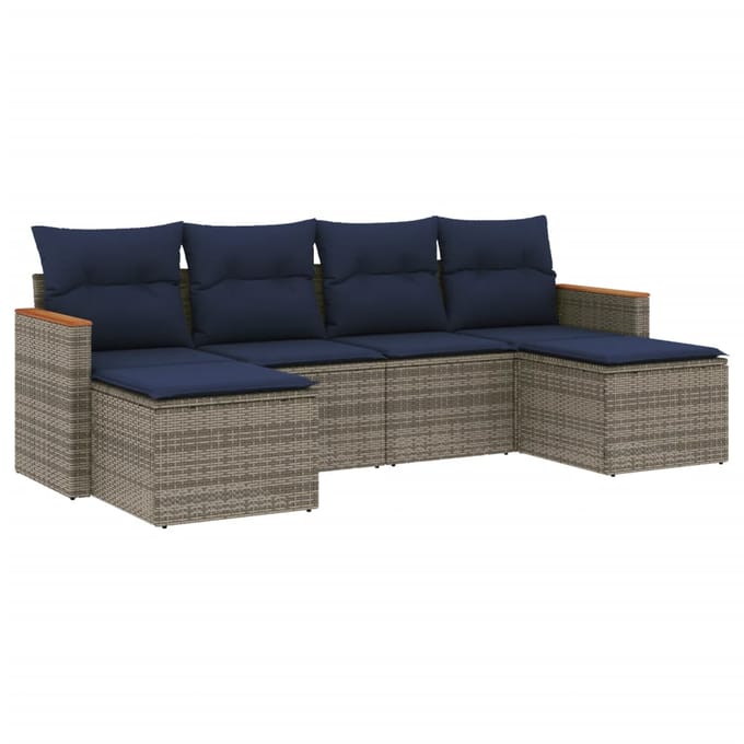vidaXL - 6-delige - tuinbankset - met - kussens, - grijs - polyrotan