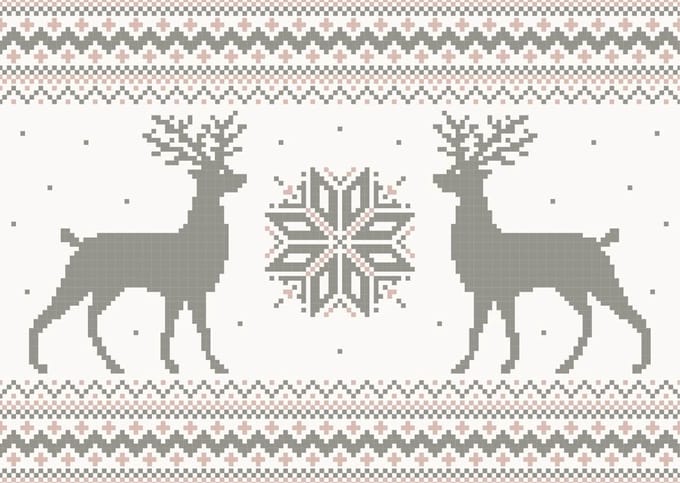 Kerst Placemat vinyl | Rendier roze / grijs | 6 stuks