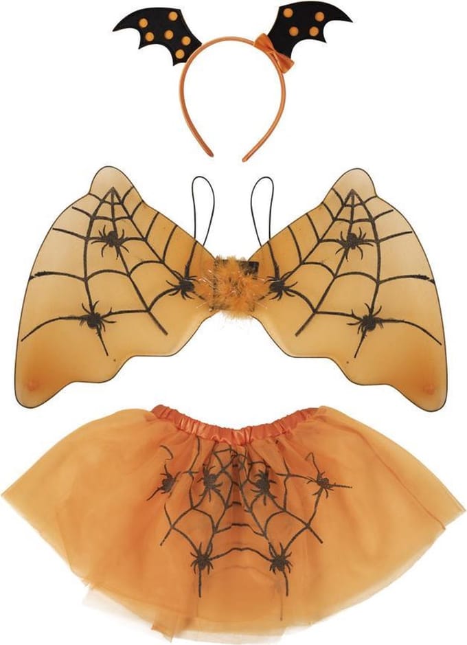Halloween verkleedkostuum - set spin oranje tutu/vleugels/diadeem - one size