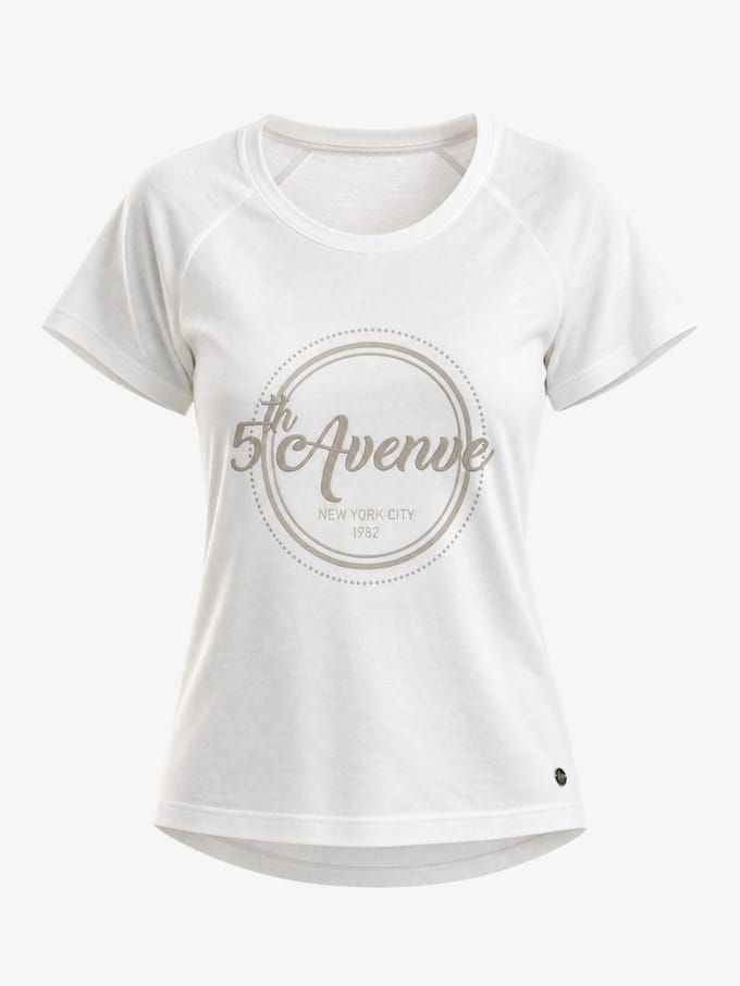Van Verla - 5th Avenue Tshirt - Dames - Korte mouw - Ronde hals - wit / beige - Maat S