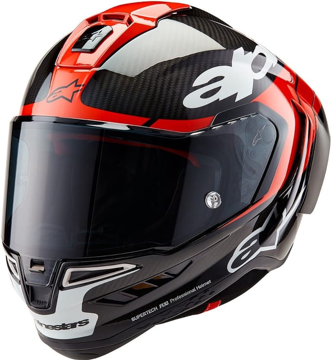 Alpinestars Supertech R10 Element Zwart Carbon Fel Rood Wit Glossy Integraalhelm - Helm