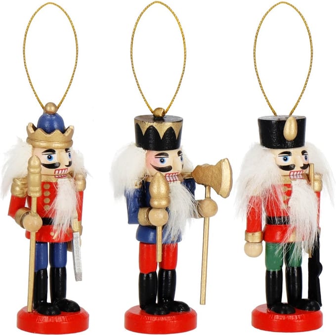 Springos Notenkraker Kerst | Houten Soldaat | Kerstversiering | 3 Stuks | Multicolor | 8 cm