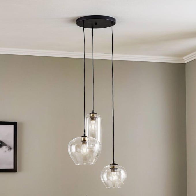 Argon Hanglamp Kaja 3-lamps, glazen kappen helder