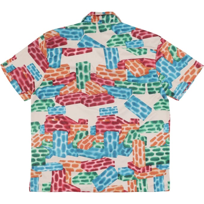Herenoverhemd met korte mouwen, Building Block Mesh, Overhemd met knopen, Creme