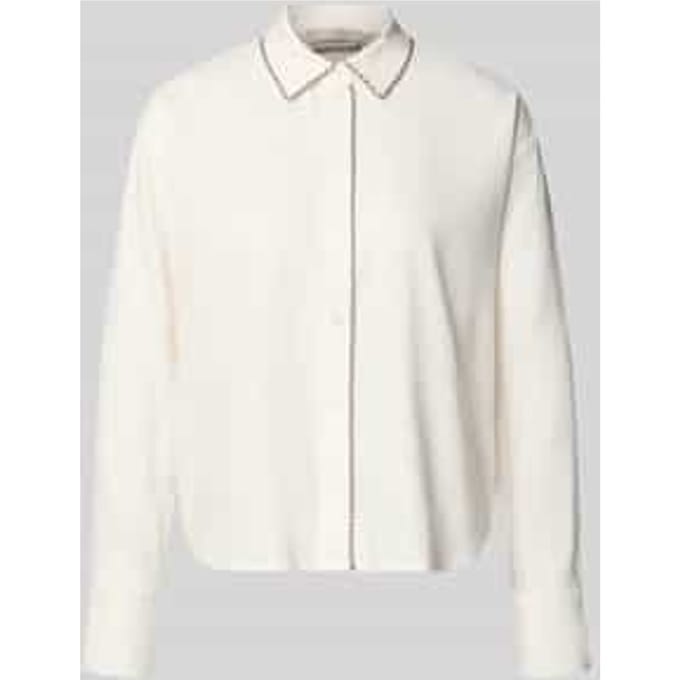 linnen blouse met siernaad en kentkraag