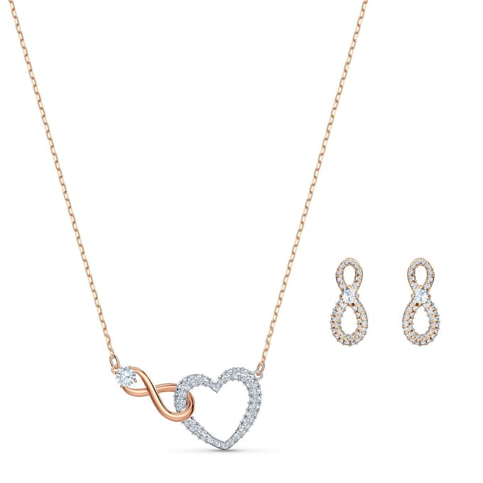 Swarovski Infinity Roségoud Hart Ketting en Oorbellen Set Dames Sieraden 5521040 Box (Random Color) white