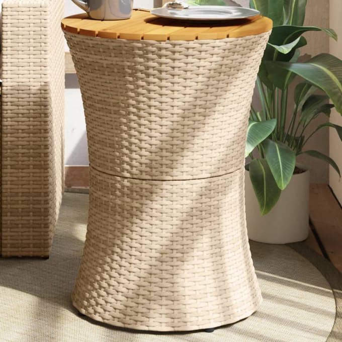 vidaXL - Tuinbijzettafel - trommelvormig - poly - rattan - en - massief - hout - beige