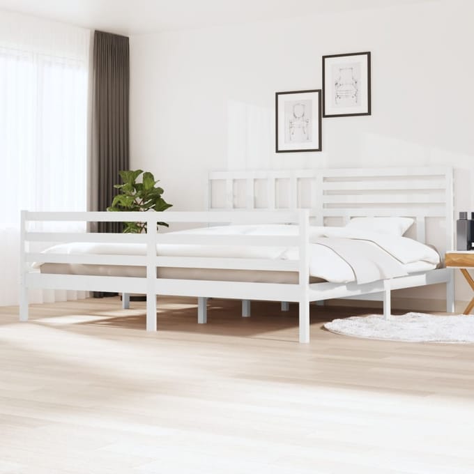 vidaXL - Bedframe - massief - hout - wit - 200x200 - cm