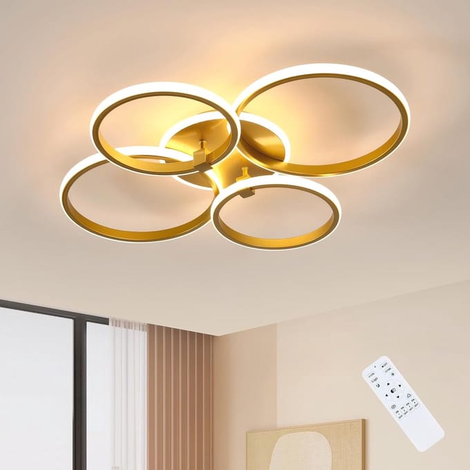 4 Ring Plafondlamp Goud - Met Afstandsbediening - Smart lamp - Dimbaar Met App - Woonkamerlamp - Moderne lamp - Plafoniere