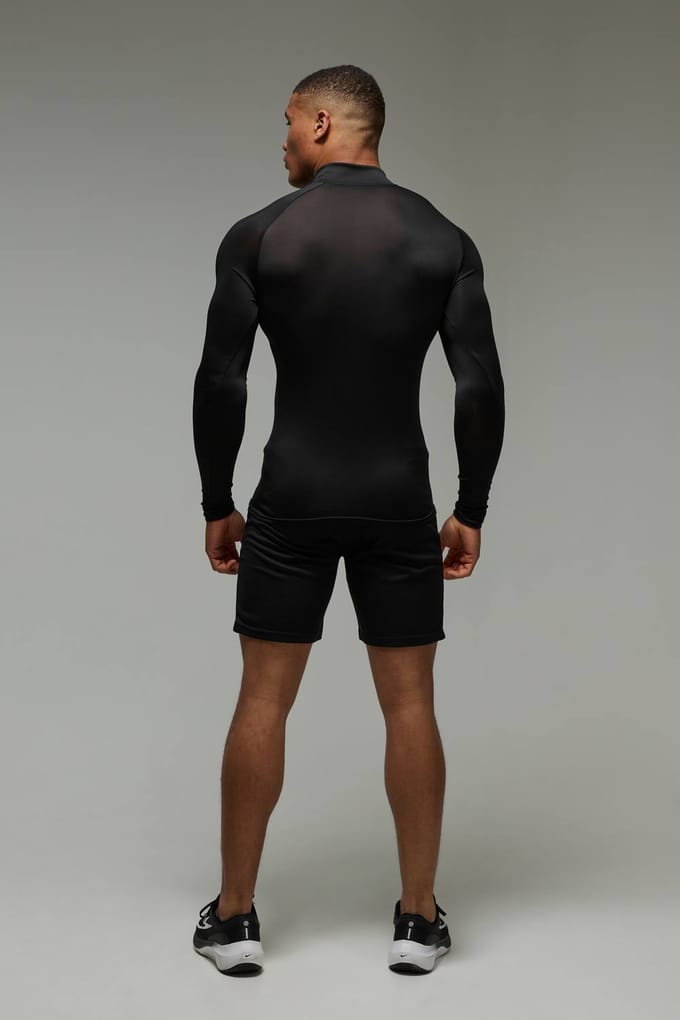 Heren Active Lichtgewicht Essentials Gym Raglan Muscle 1/4 Zip & Short Set | Black | Size Medium
