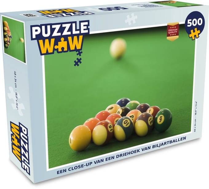 Puzzel Een close-up van een driehoek van biljartballen - Legpuzzel - Puzzel 500 stukjes