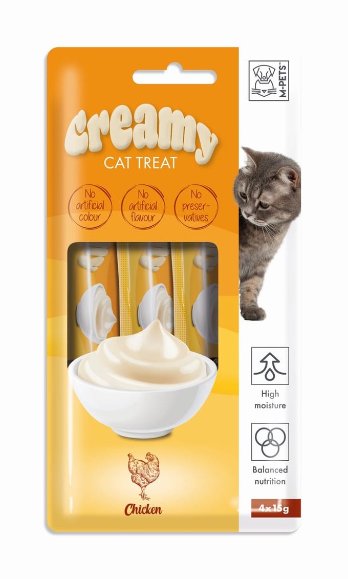M-PETS Creamy kat snack kip 60g ( 4x15g ) - per 12
