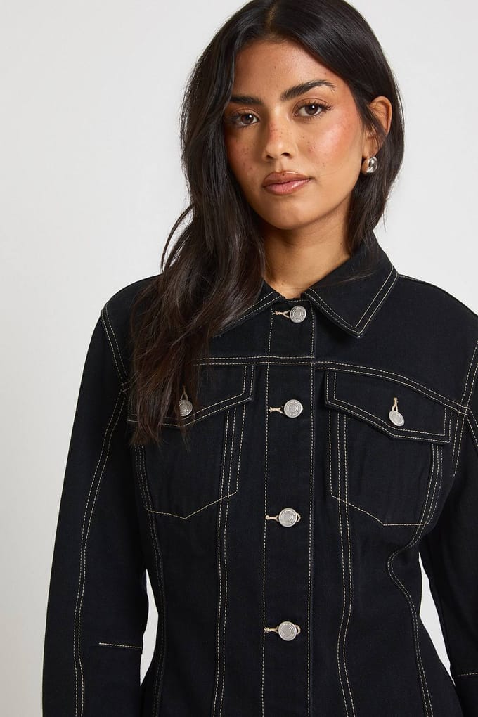 boohoo Dames Denim Jasje met Getailleerde Taille | Rinse | Maat: 42