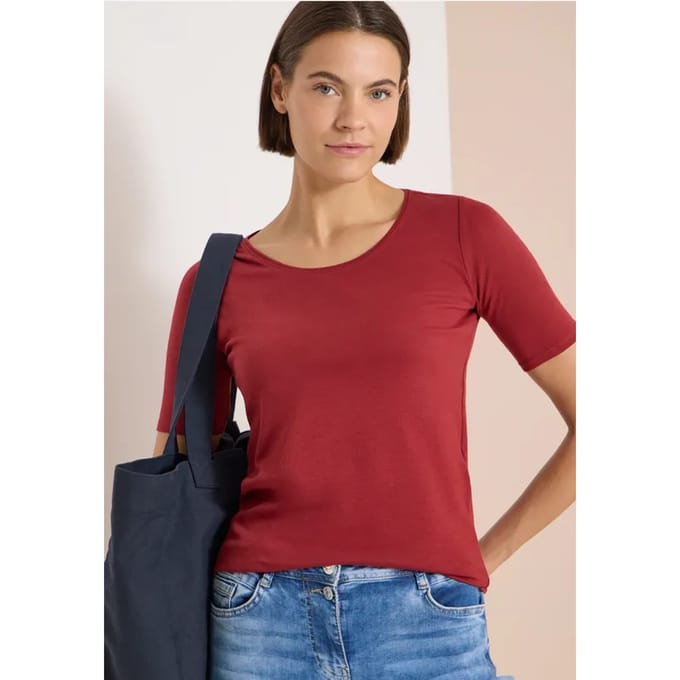Basic Shirt met ronde hals in effen kleur