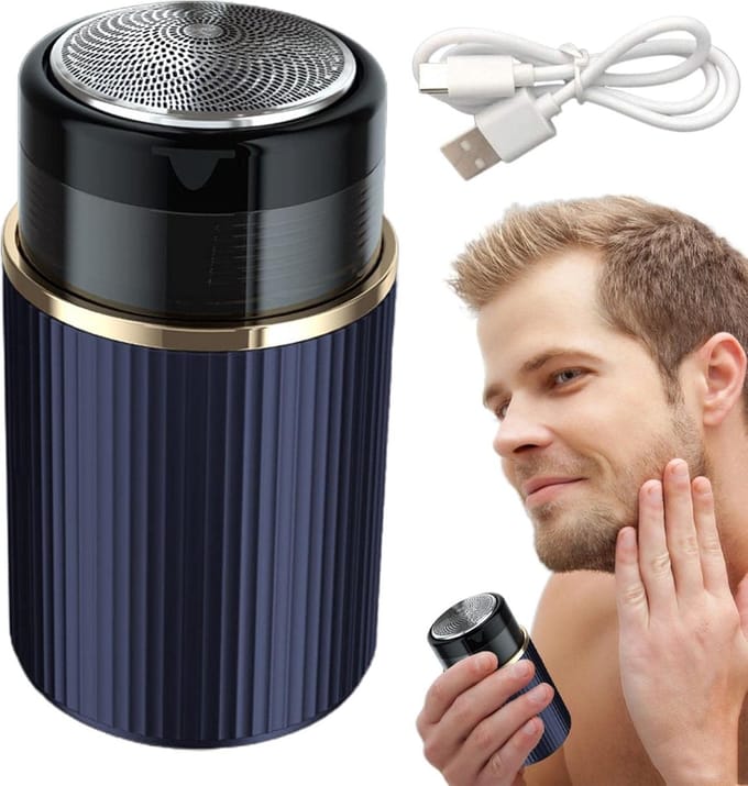 Elektrisch Scheerapparaat - Mini Trimmer - Onderweg Scheren - Cirkelvormig Net - Compact Formaat - Blauw Grijs