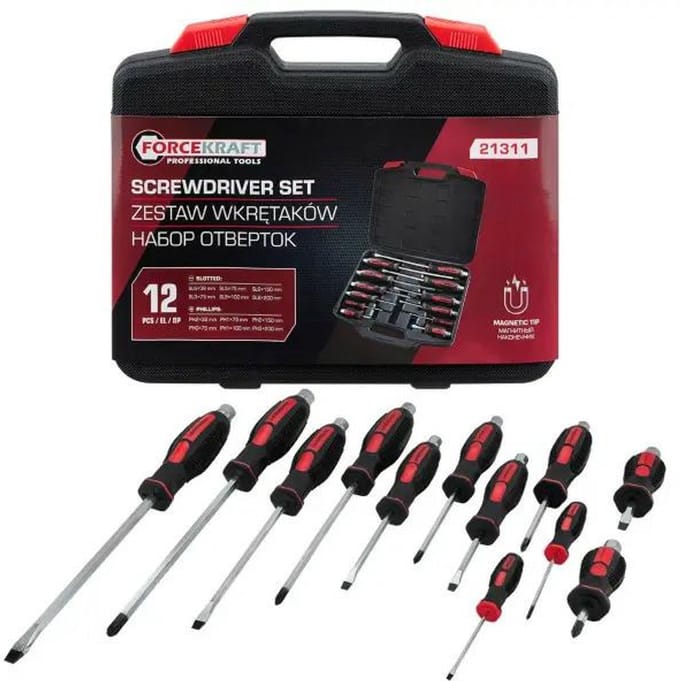 Forcekraft FK-21311 - Schroevendraaier Set - Magnetisch - 12 Stuks - Stalen Punt