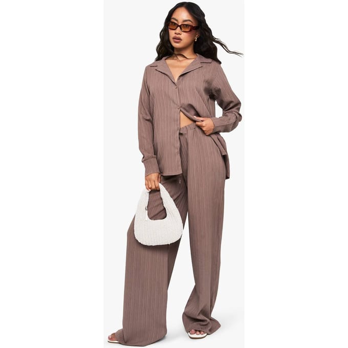 boohoo Dames Crinkle Low Rise Straight Leg Broek | Mocha | Maat: 8